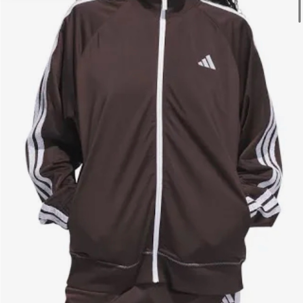 adidas Brown Bomber Jacket with White Accents